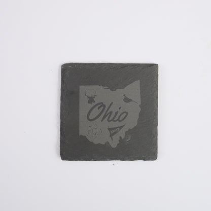 Ohio State Map Slate Coaster – Engraved Drink Coaster | Natural Stone | Rustic Ohio Souvenir & Gift for Locals