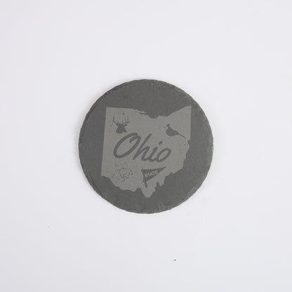 Ohio State Map Slate Coaster – Engraved Drink Coaster | Natural Stone | Rustic Ohio Souvenir & Gift for Locals