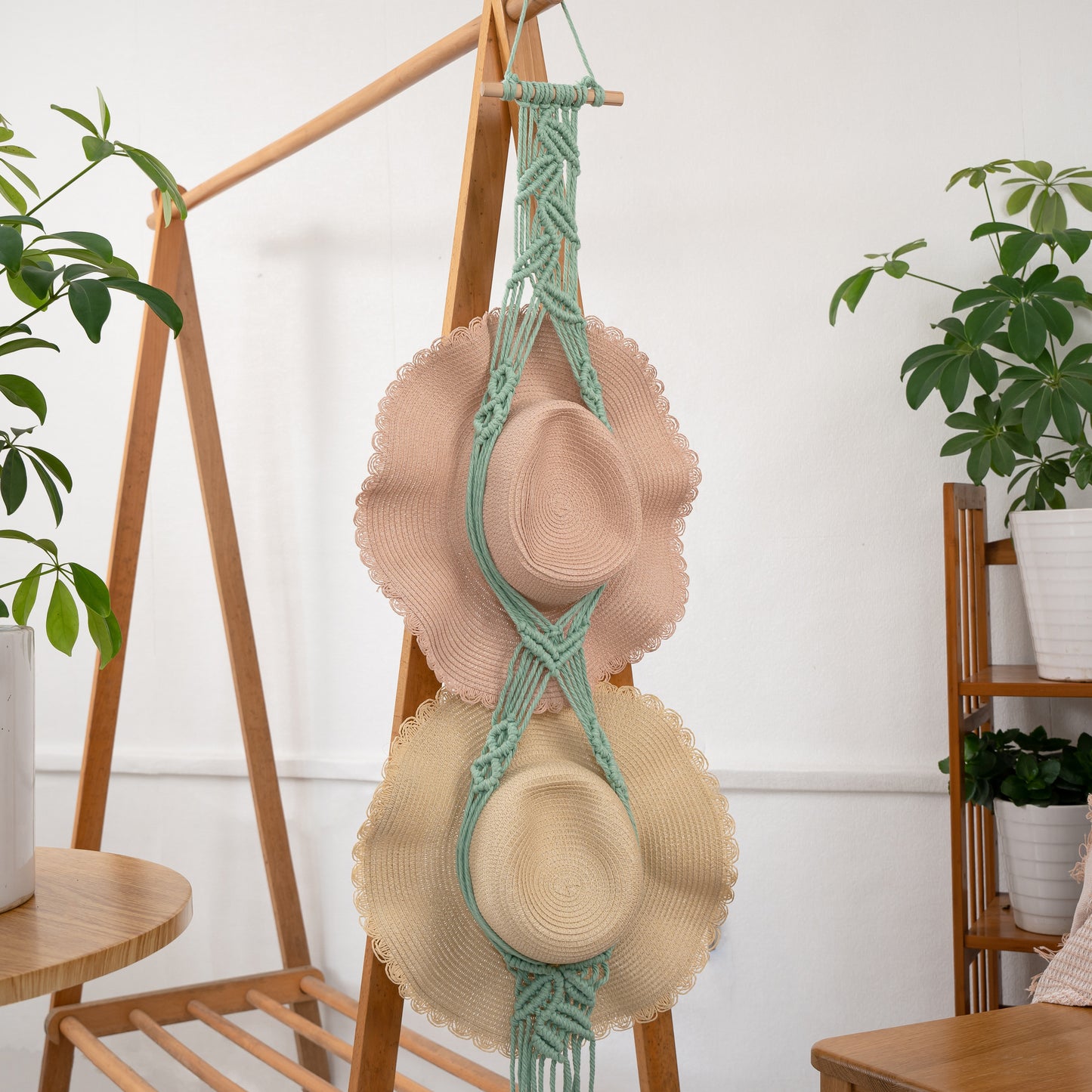Leaf Macrame Wall Hanging for Hat Storage & Display Collection