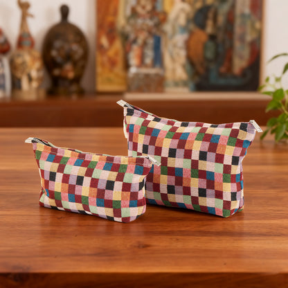 Colorful Checkered Toiletry / Makeup Bag - Travel-Friendly Cosmetic Bag