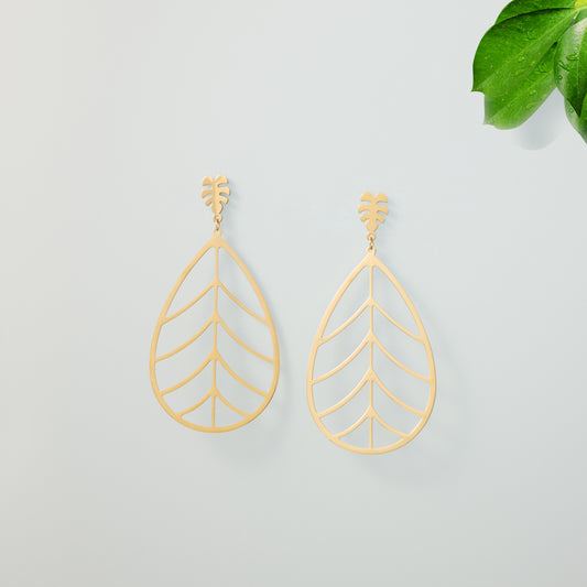 Stainless Steel Drop Earrings - Monstera leaf