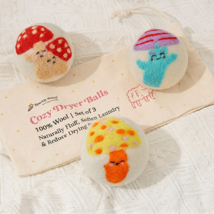 Mushroom Eco Wool Laundry Dryer Balls – Set of 3