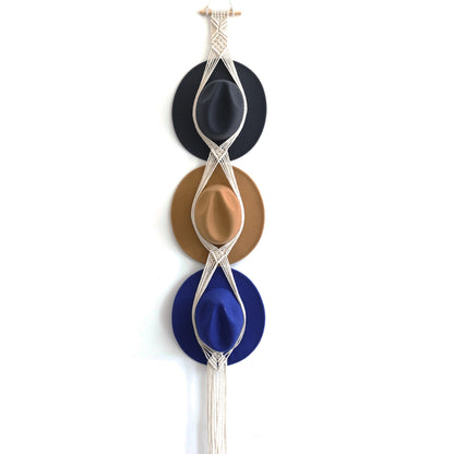 Boho Macrame Hat Display Wall Hanging - Handwoven Storage Organizer