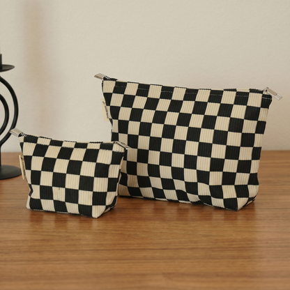 Obsidian Check Toiletry / Makeup Bag - Travel-Friendly Cosmetic Bag