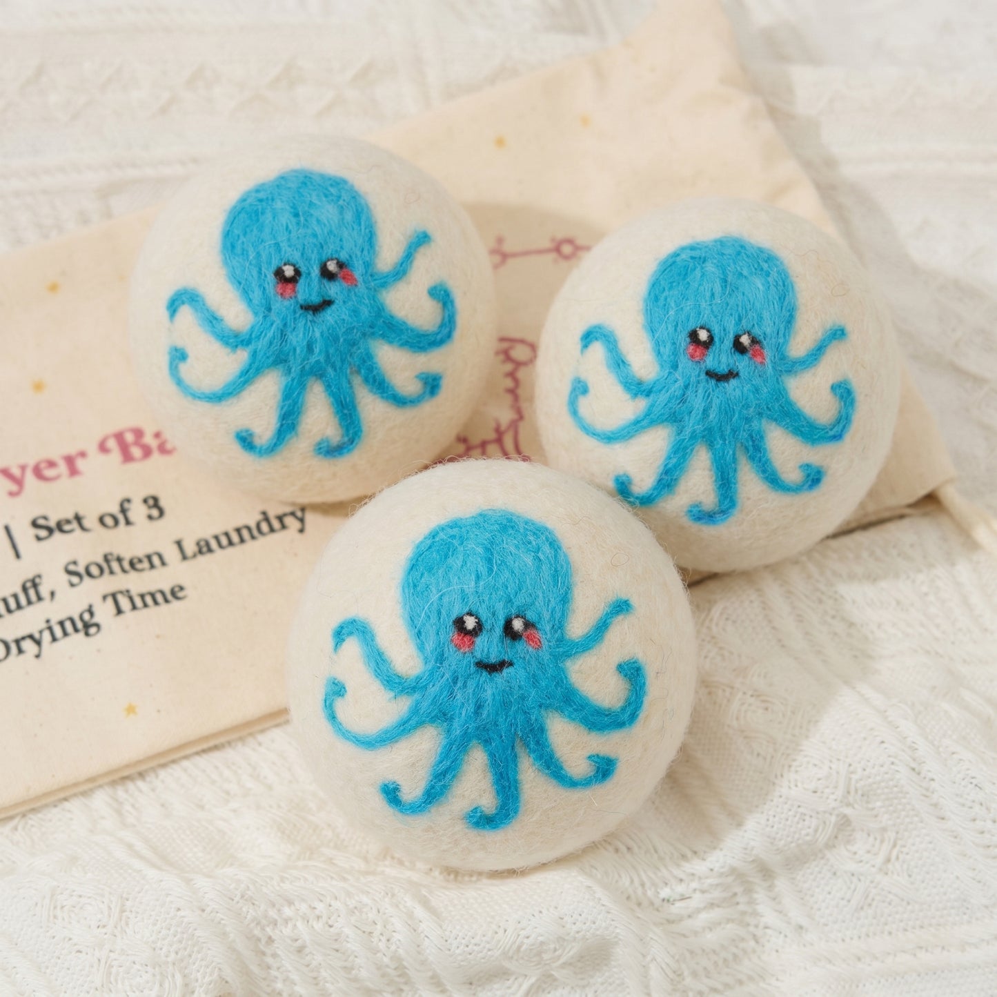 Octopus Eco Wool Laundry Dryer Balls - Set of 3