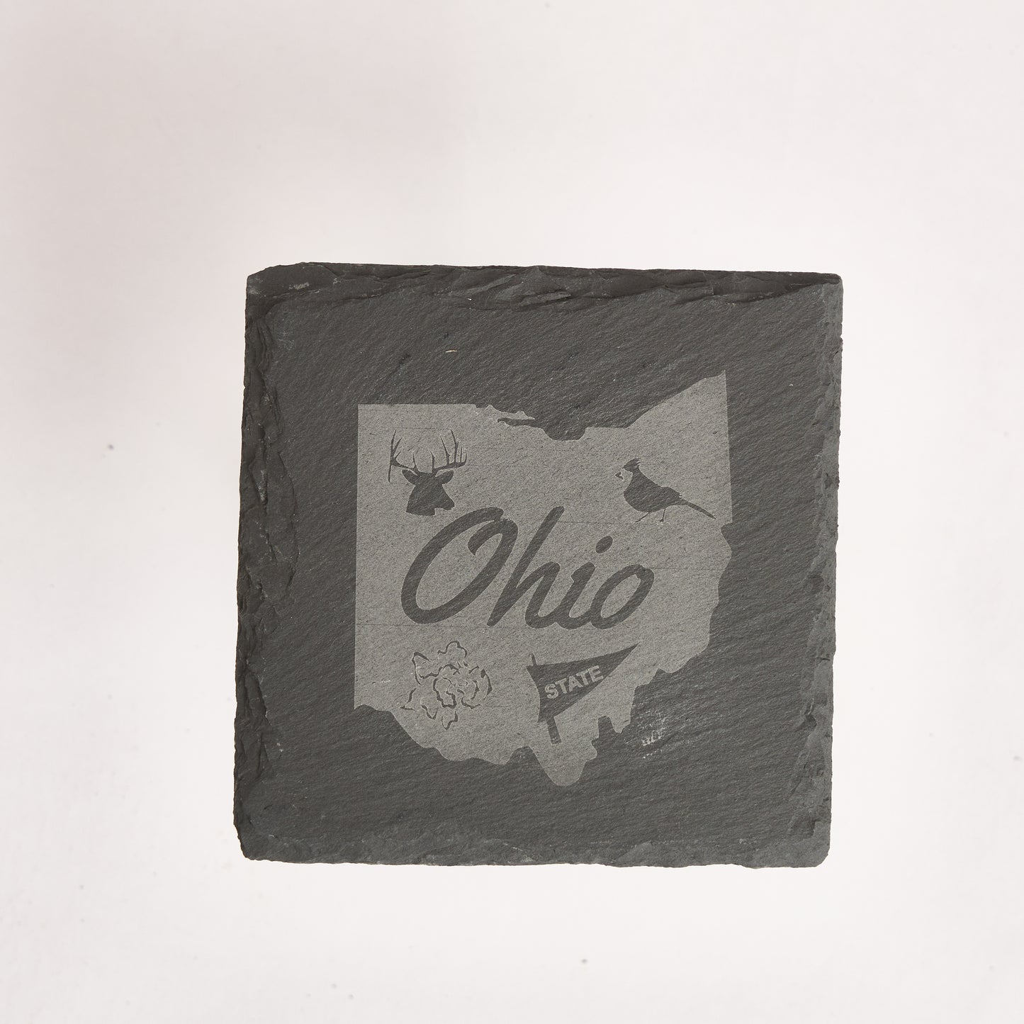 Ohio State Map Slate Coaster – Engraved Drink Coaster | Natural Stone | Rustic Ohio Souvenir & Gift for Locals