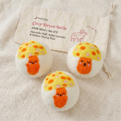 Yellow Mushroom Eco Wool Laundry Dryer Balls - Set of 3
