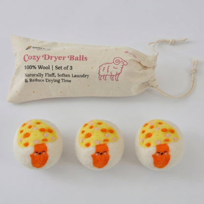 Yellow Mushroom Eco Wool Laundry Dryer Balls - Set of 3