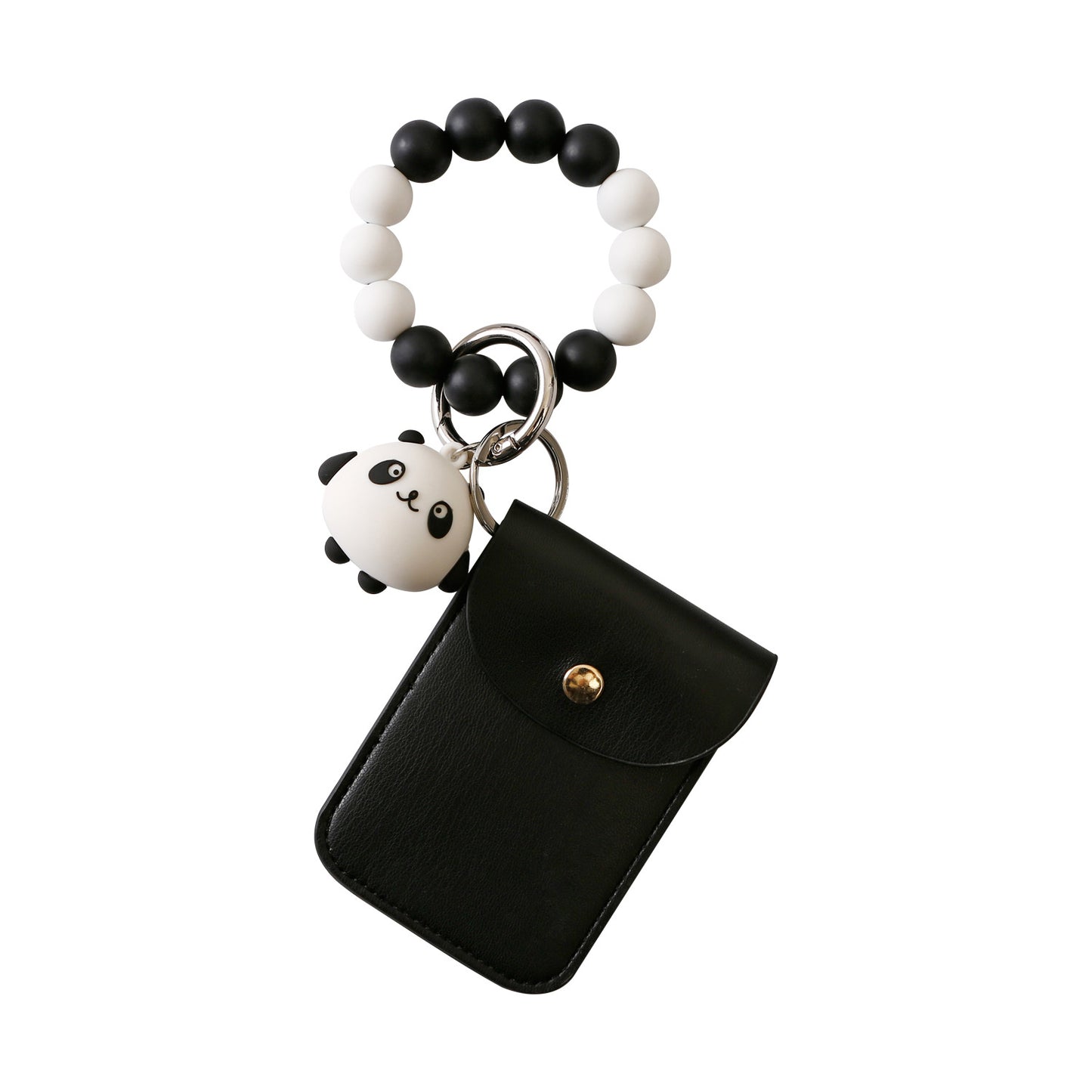 Wristlet Keychain Wallet with Panda Charm – Silicone Beaded Bracelet Card Pouch