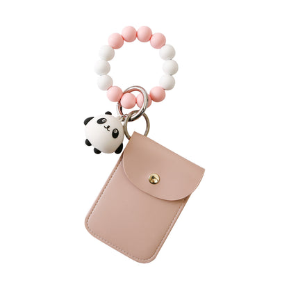 Wristlet Keychain Wallet with Panda Charm – Silicone Beaded Bracelet Card Pouch