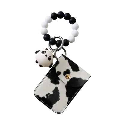 Wristlet Keychain Wallet with Panda Charm – Silicone Beaded Bracelet Card Pouch