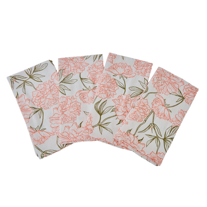 Peony Blossom Cotton Napkins – Set of 4 | Reusable Floral Dinner Napkins