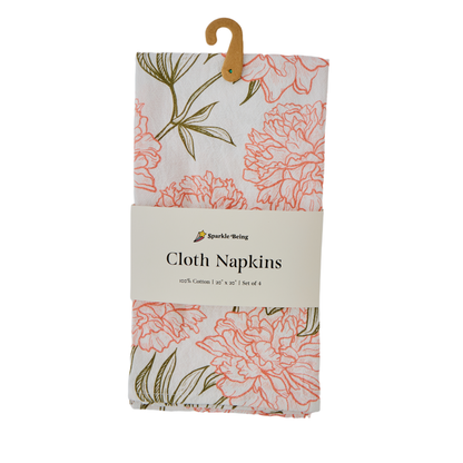 Peony Blossom Cotton Napkins – Set of 4 | Reusable Floral Dinner Napkins