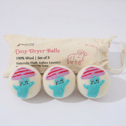 Pink Mushroom Eco Wool Laundry Dryer Balls - Set of 3