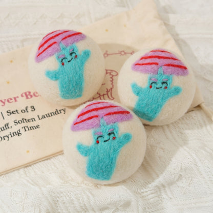 Pink Mushroom Eco Wool Laundry Dryer Balls - Set of 3