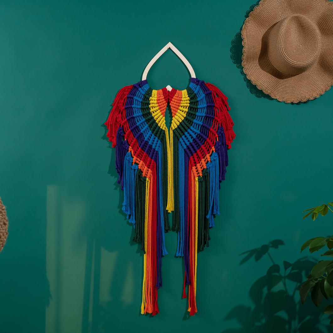 Rainbow Angel Wing - Macrame Wall Hanging Tapestry Boho Crafts Art
