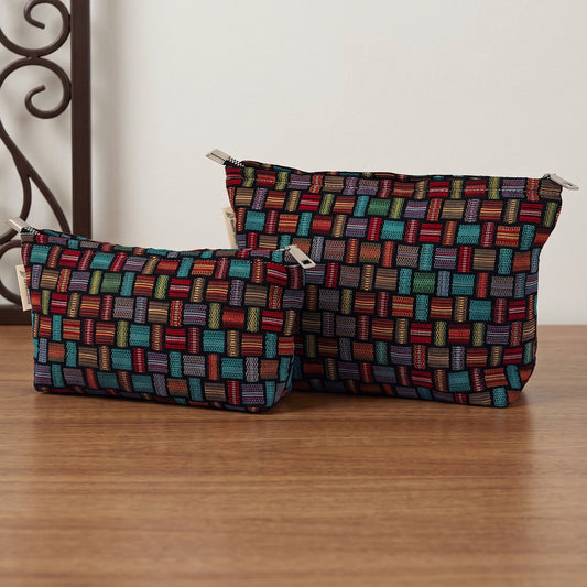 Rainbow Woven Mosaic Toiletry / Makeup Bag - Travel-Friendly Cosmetic Bag
