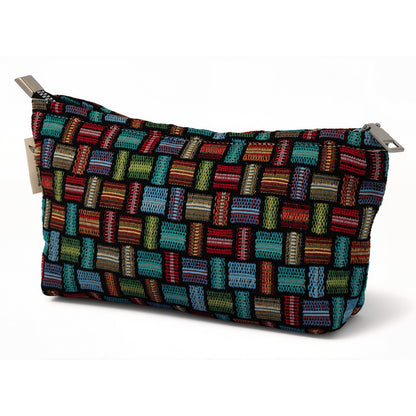 Rainbow Woven Mosaic Toiletry / Makeup Bag - Travel-Friendly Cosmetic Bag