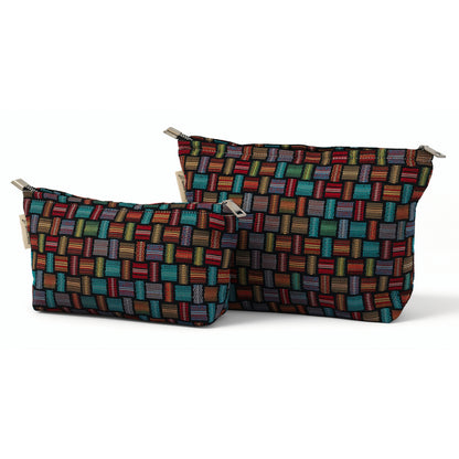 Rainbow Woven Mosaic Toiletry / Makeup Bag - Travel-Friendly Cosmetic Bag