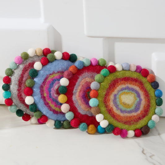 Rainbow Spiral Felt Coffee Cup Mug Table Mat Coasters (Random Color)