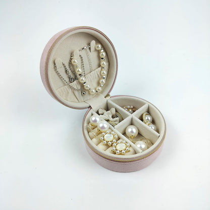 Portable Round Vegan Leather Ring Jewelry Storage Gift Box