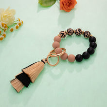 Load image into Gallery viewer, Silicone Flower Bracelet Beaded Bangle Wristlet Tassel Keychain

