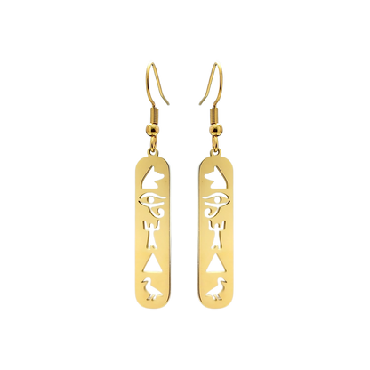 Stainless Steel Drop Earrings - Hieroglyphics