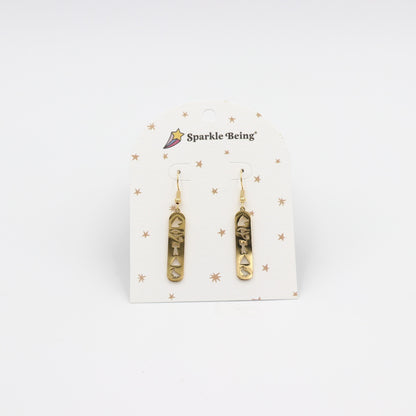 Stainless Steel Drop Earrings - Hieroglyphics