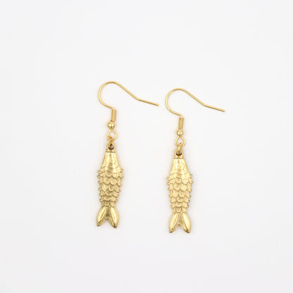 Stainless Steel Drop Earrings - Golden Fish