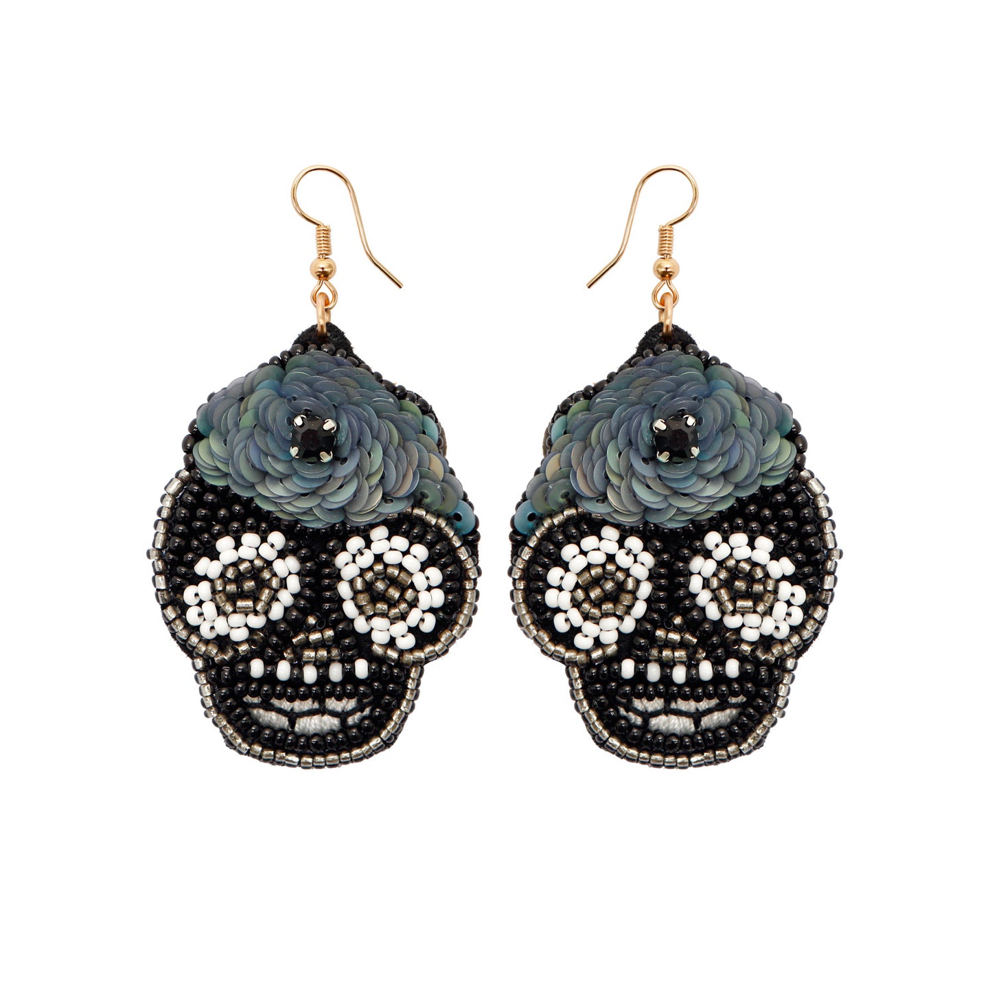 Multicolor Beaded Sugar Skull Earrings – Statement Day of the Dead Dangles