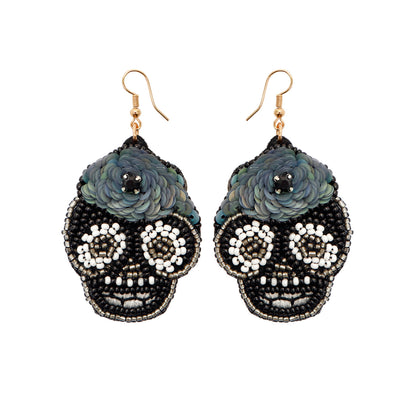 Multicolor Beaded Sugar Skull Earrings – Statement Day of the Dead Dangles
