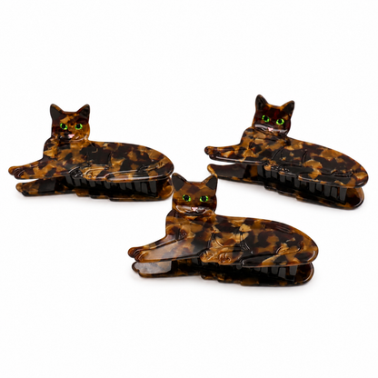 Tortoiseshell Cat Hair Claw Clip – Lounging Cat Design
