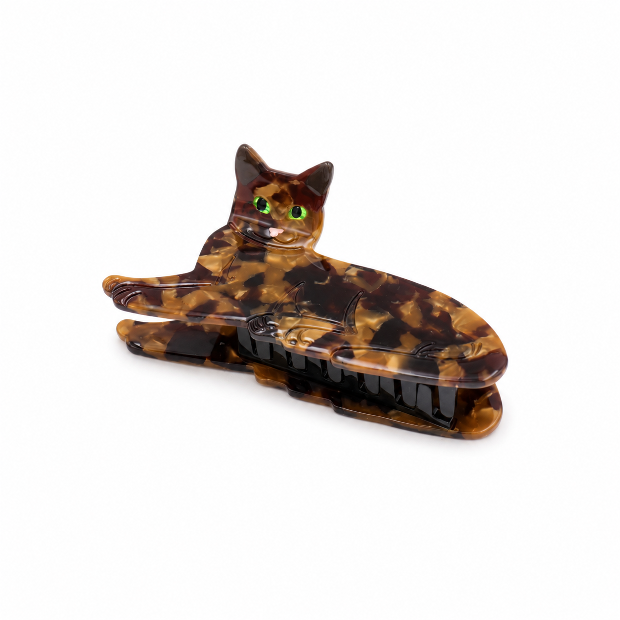 Tortoiseshell Cat Hair Claw Clip – Lounging Cat Design