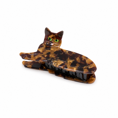 Tortoiseshell Cat Hair Claw Clip – Lounging Cat Design