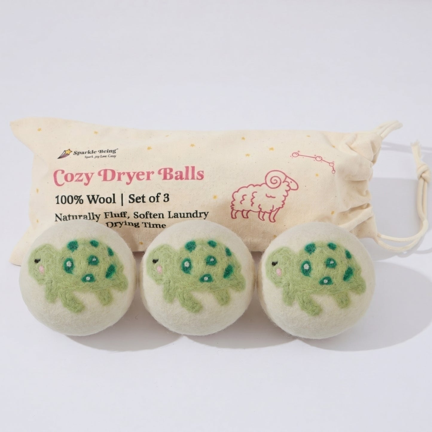 Turtle Wool Laundry Dryer Balls – Set of 3