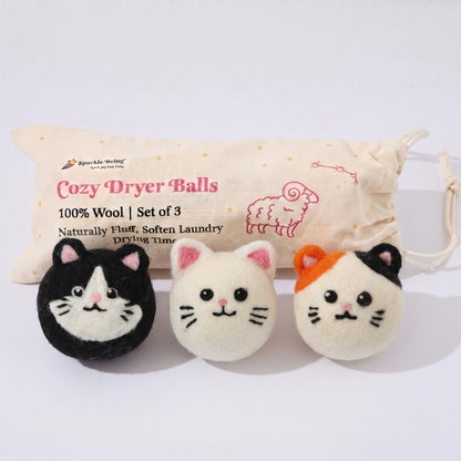 Tuxedo & Calico Cat Wool Dryer Balls – Set of 3