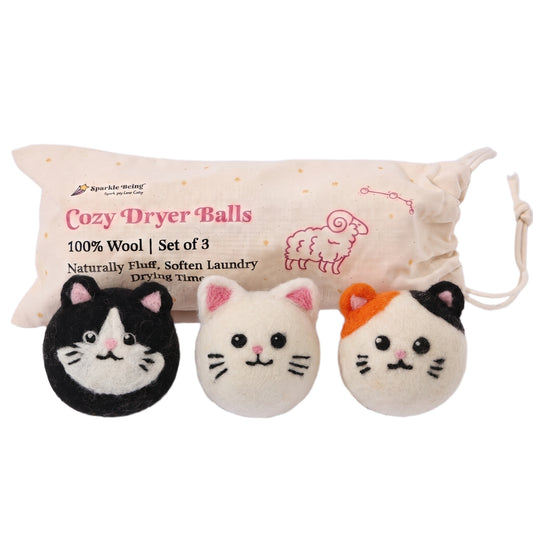 Tuxedo & Calico Cat Wool Dryer Balls – Set of 3