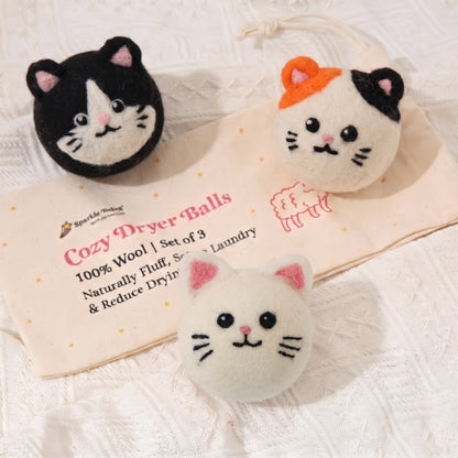 Tuxedo & Calico Cat Wool Dryer Balls – Set of 3