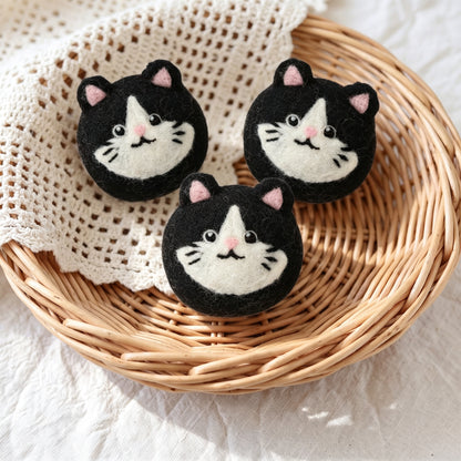 Tuxedo Cat Wool Dryer Balls with 3D Ears – Set of 3