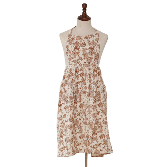Vintage Botanical Garden Toile Apron - Rust Brown