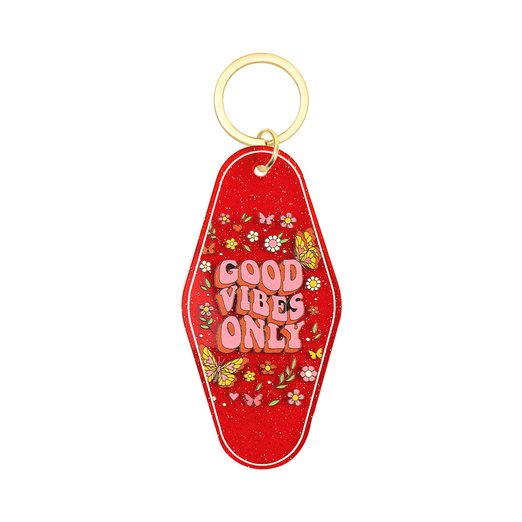 Good Vibes Only Motel Keychain - Vintage Nostalgia Motivational Hotel Keychain