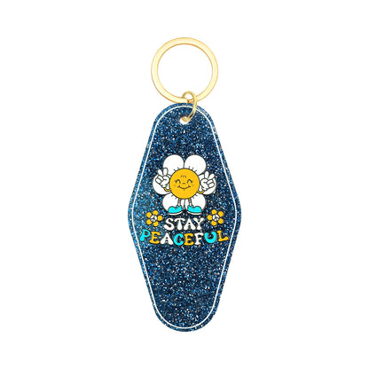 Stay Peaceful Motel Keychain - Vintage Nostalgia Motivational Hotel Keychain