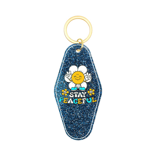 Stay Peaceful Motel Keychain - Vintage Nostalgia Motivational Hotel Keychain
