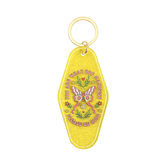 You Are What You Manifest Motel Keychain - Vintage Nostalgia Motivational Hotel Keychain