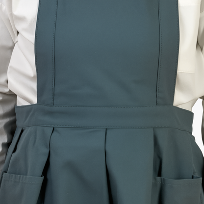Vintage Cotton Apron with Puffed Shoulder Straps – Deep Green