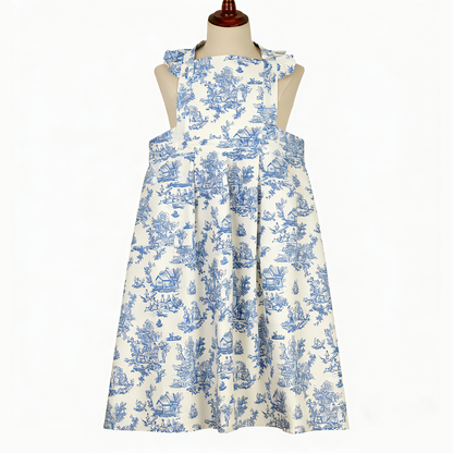 Vintage Cotton Apron with Puffed Shoulder Straps – Blue Toile