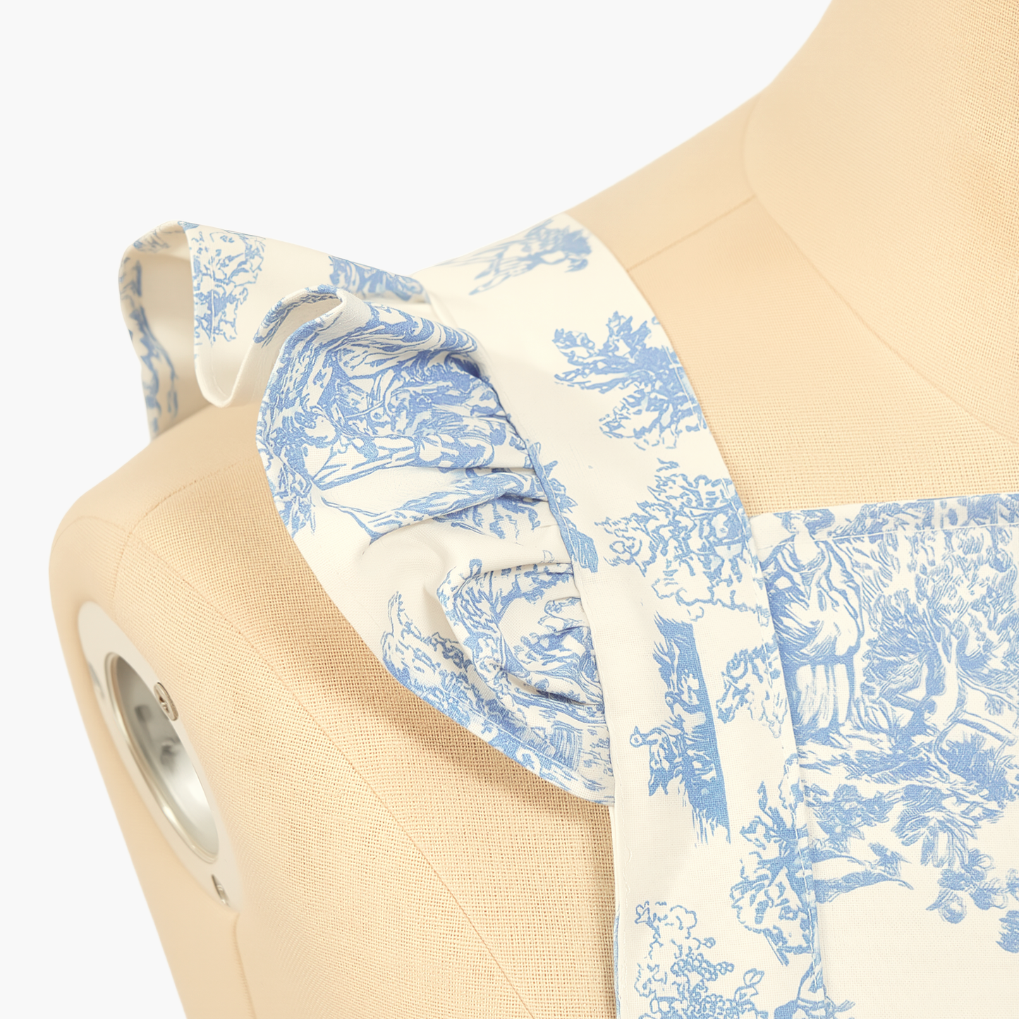 Vintage Cotton Apron with Puffed Shoulder Straps – Blue Toile