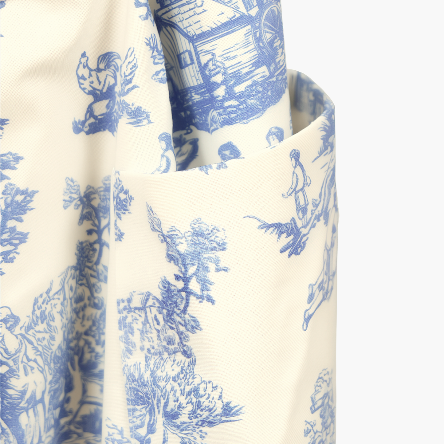 Vintage Cotton Apron with Puffed Shoulder Straps – Blue Toile