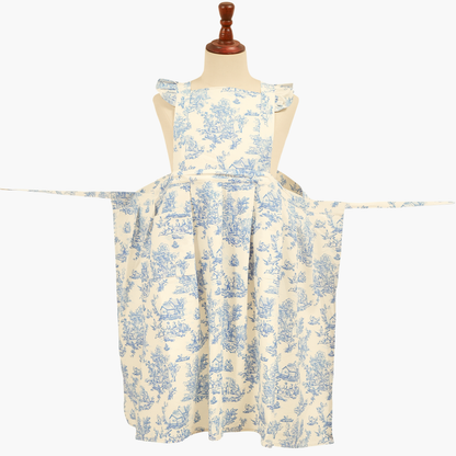 Vintage Cotton Apron with Puffed Shoulder Straps – Blue Toile