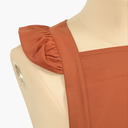 Vintage Cotton Apron with Puffed Shoulder Straps – Warm Brown